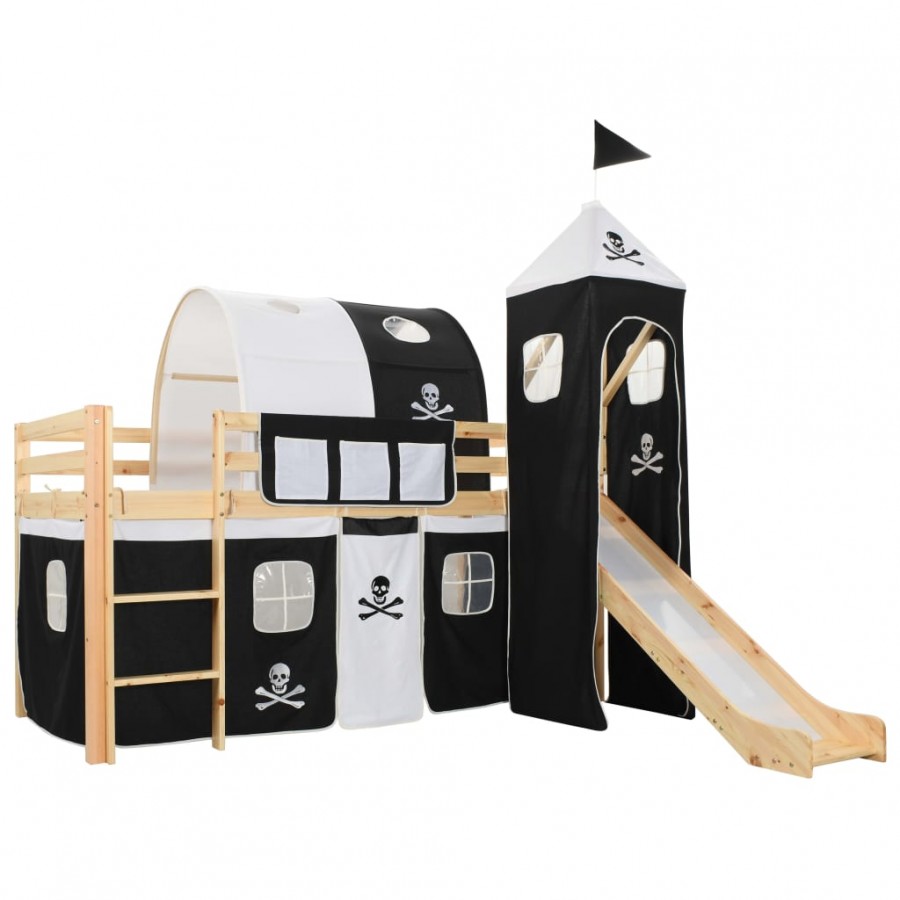 Lit mezzanine d'enfants avec toboggan et échelle Pin 97x208 cm