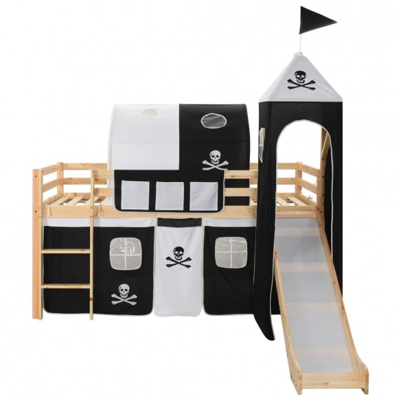 Lit mezzanine d'enfants avec toboggan et échelle Pin 97x208 cm