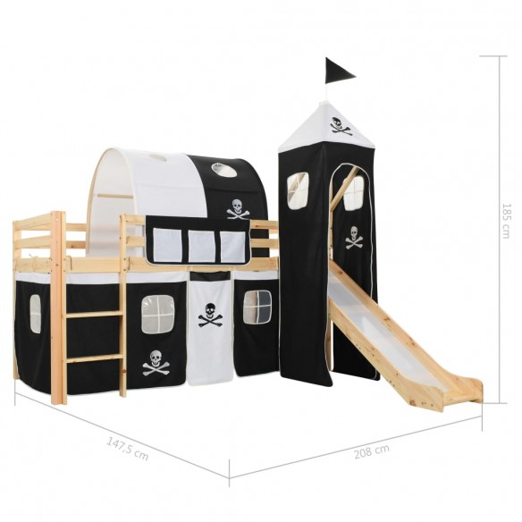 Lit mezzanine d'enfants avec toboggan et échelle Pin 97x208 cm