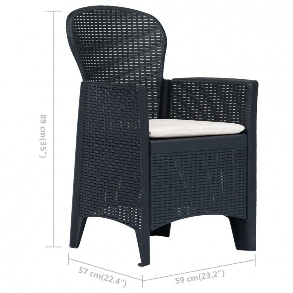 Chaises de jardin 2 pcs avec coussin Anthracite Plastique