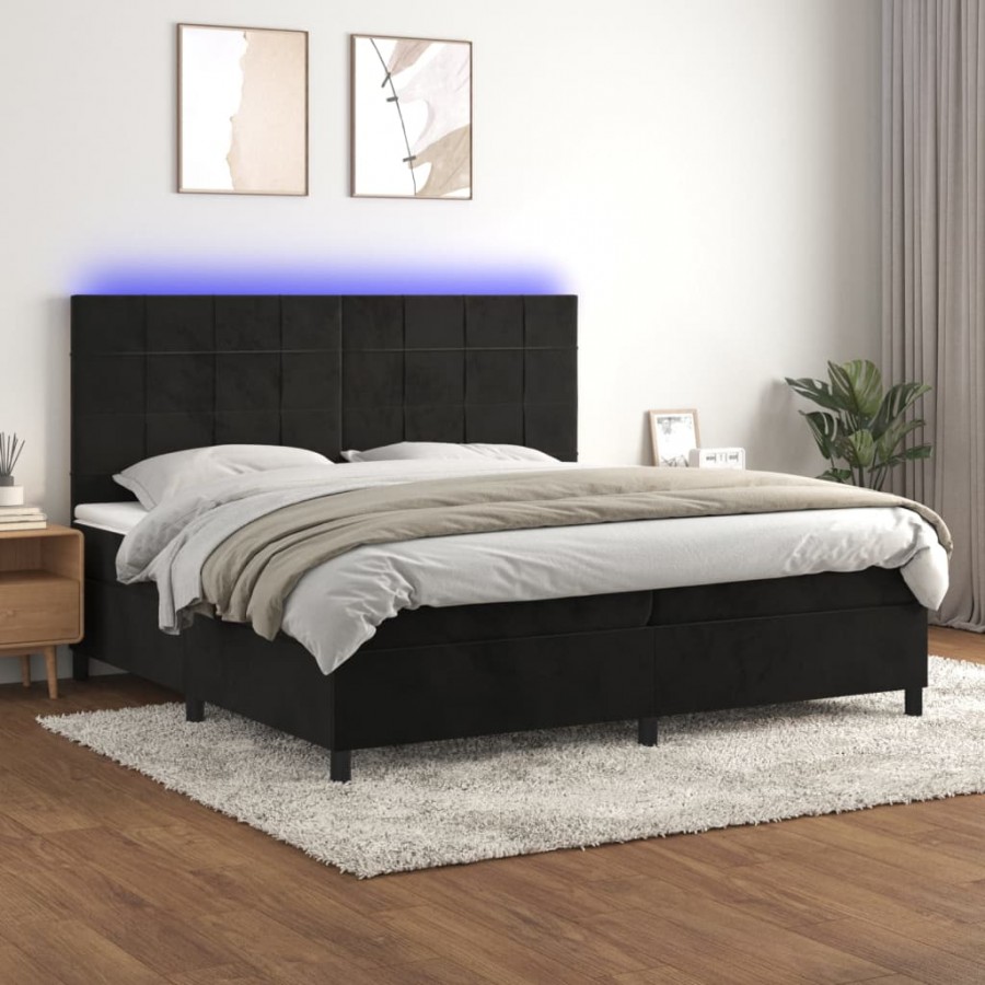 Cadre de lit matelas et LED Noir 200x200 cm Velours