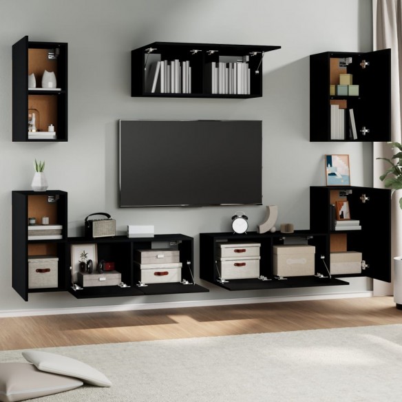 Ensemble de meubles TV 7 pcs Noir Bois d'ingénierie