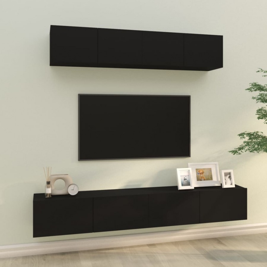 Ensemble de meubles TV 4 pcs Noir Bois d'ingénierie