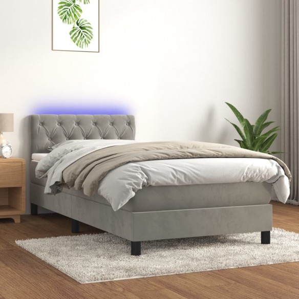 Cadre de lit avec matelas et LED Gris clair 80x200cm