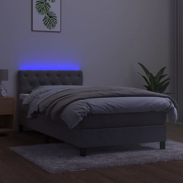 Cadre de lit avec matelas et LED Gris clair 80x200cm