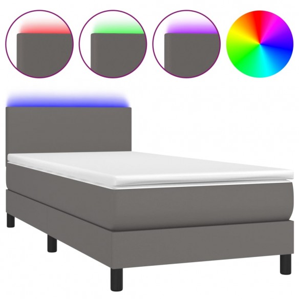 Cadre de lit et matelas et LED Gris 100x200 cm