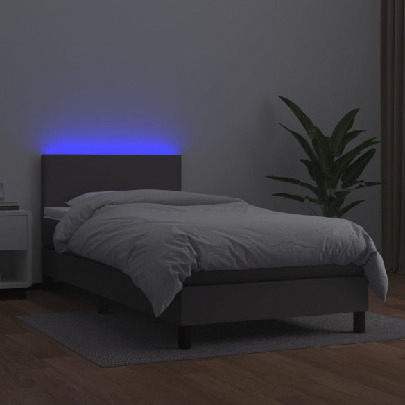 Cadre de lit et matelas et LED Gris 100x200 cm