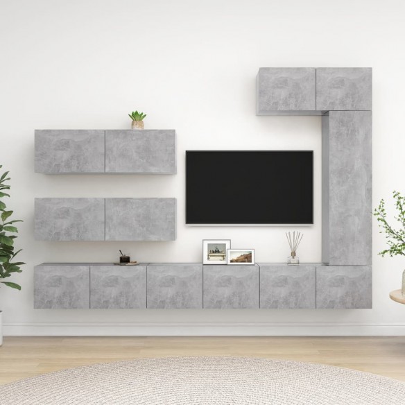 Ensemble de meuble TV 7 pcs Gris béton Aggloméré