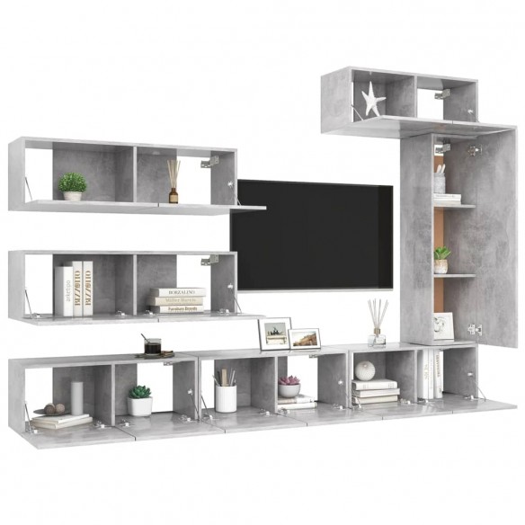 Ensemble de meuble TV 7 pcs Gris béton Aggloméré