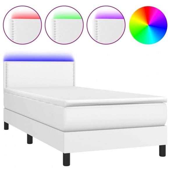 Cadre de lit avec matelas et LED Blanc 90x200cm