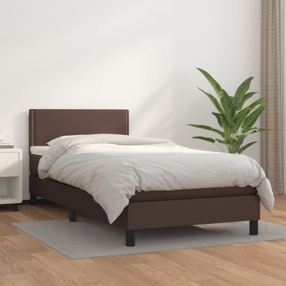 Cadre de lit avec matelas Marron 90x200cm Similicuir