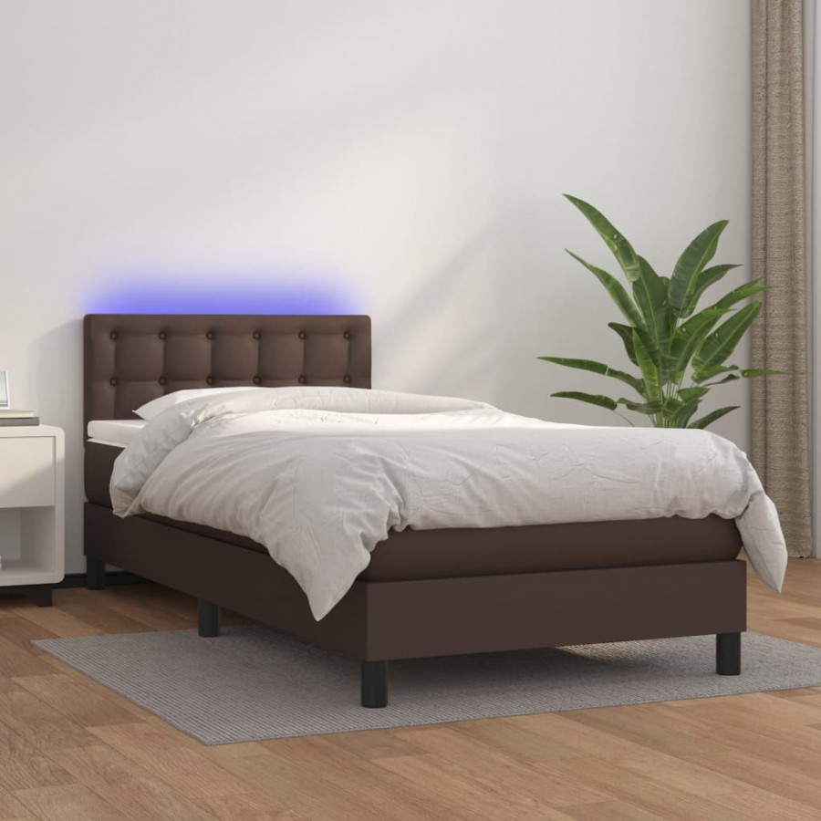 Cadre de lit avec matelas et LED Marron 90x200 cm