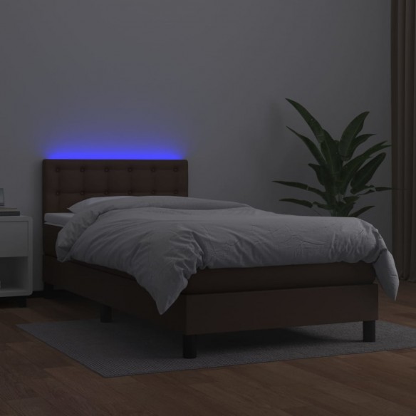 Cadre de lit avec matelas et LED Marron 90x200 cm