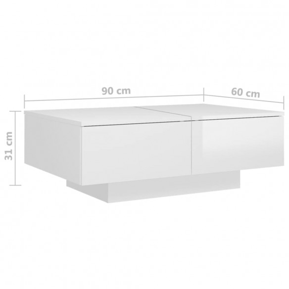 Table basse Blanc brillant 90x60x31 cm Aggloméré