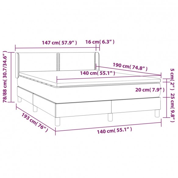 Cadre de lit avec matelas Gris 140x190 cm Similicuir