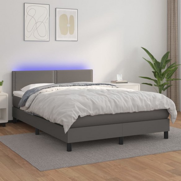 Cadre de lit avec matelas et LED Gris 140x190 cm