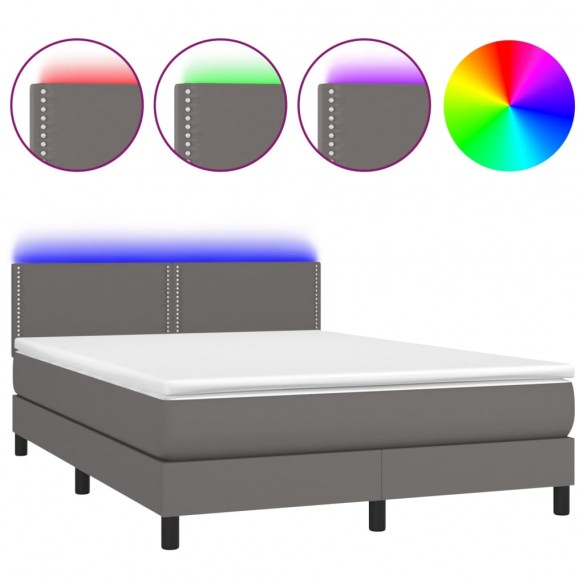 Cadre de lit avec matelas et LED Gris 140x190 cm