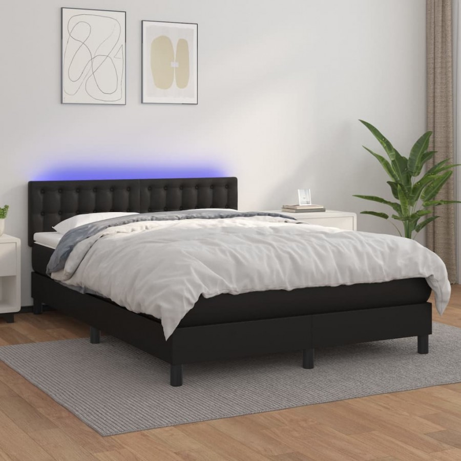 Cadre de lit avec matelas et LED Noir 140x190cm