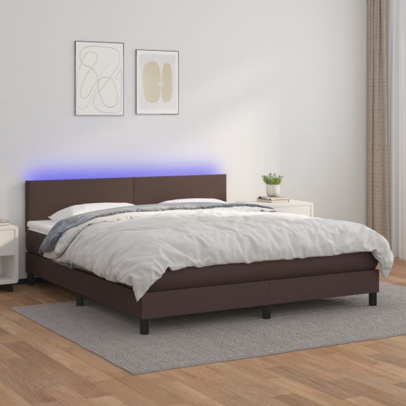 Cadre de lit avec matelas et LED Marron 160x200 cm