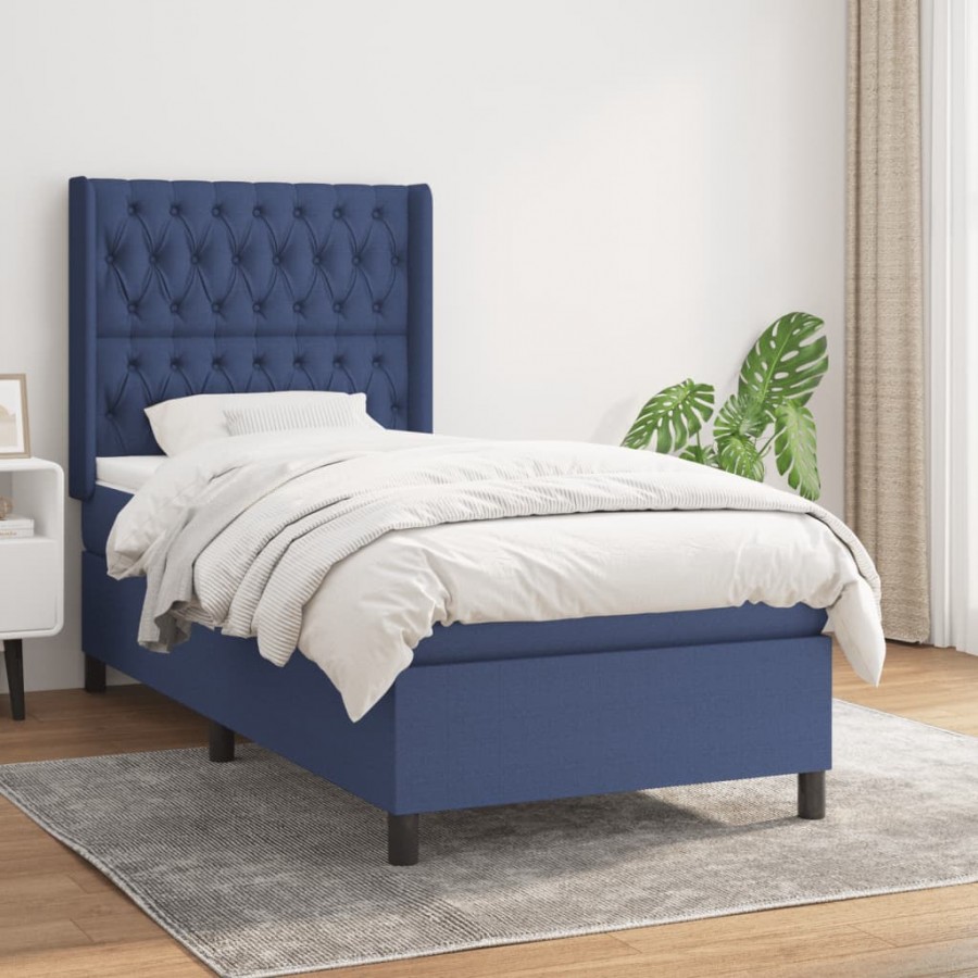 Cadre de lit avec matelas Bleu 90x190 cm Tissu