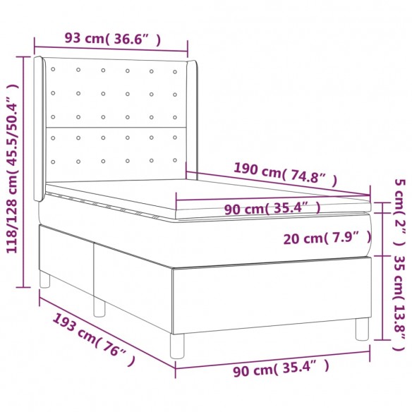 Cadre de lit avec matelas Blanc 90x190 cm Similicuir