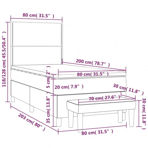 Cadre de lit et matelas Noir 80x200 cm Tissu