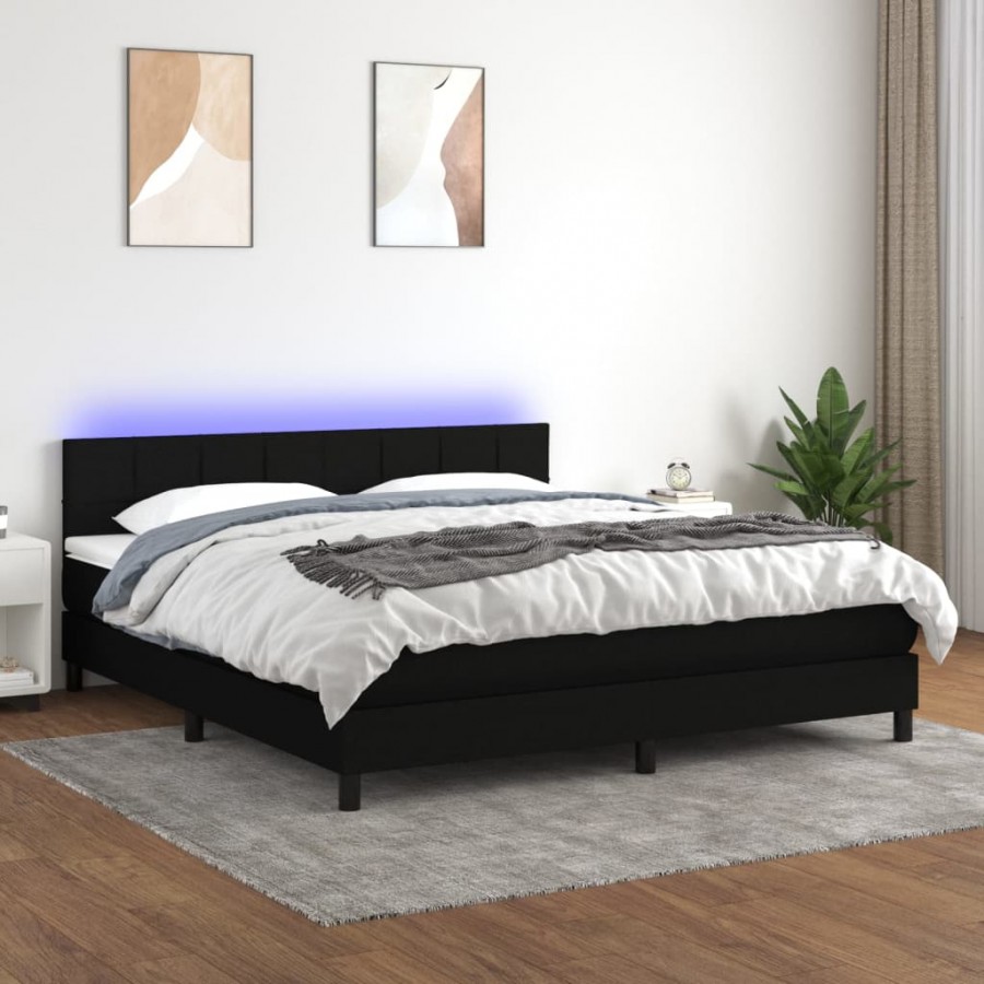 Cadre de lit avec matelas LED Noir 160x200 cm Tissu