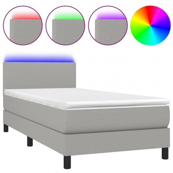 Cadre de lit avec matelas et LED Gris clair 80x200cm