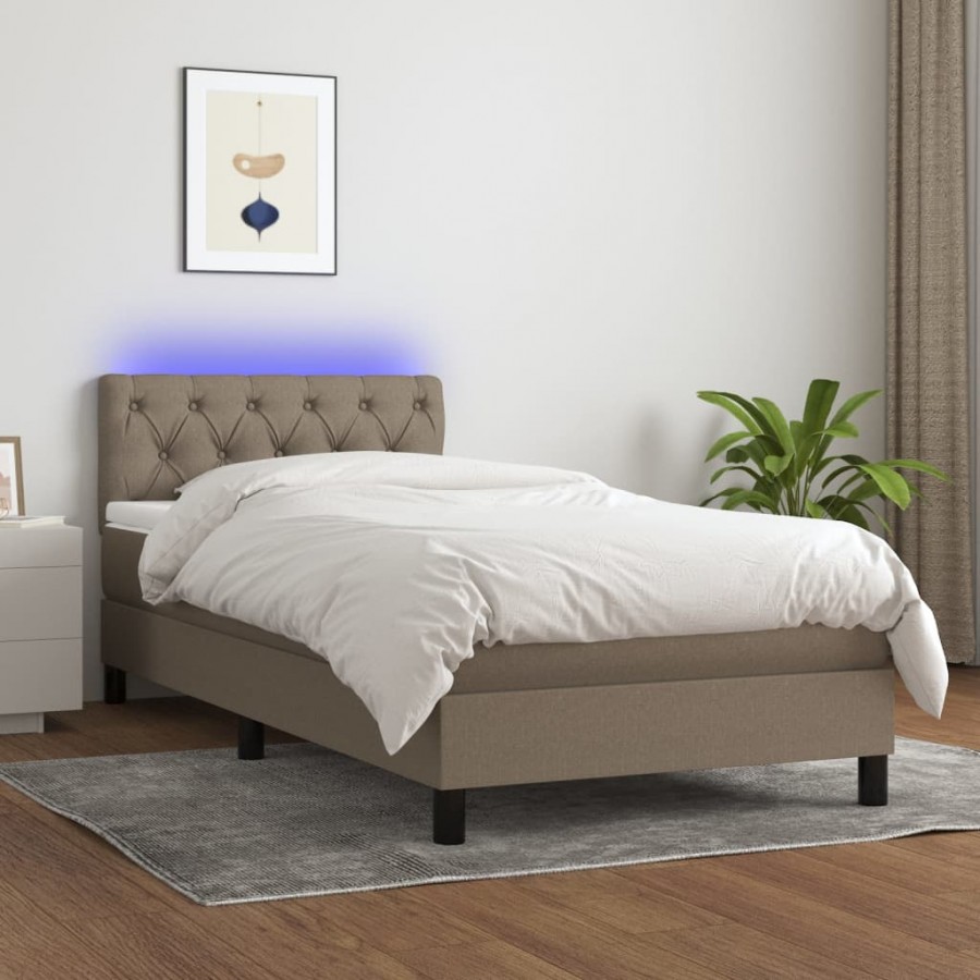 Cadre de lit avec matelas LED Taupe 80x200 cm Tissu