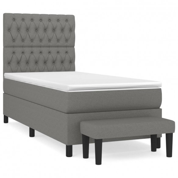 Cadre de lit avec matelas Gris foncé 100x200cm Tissu