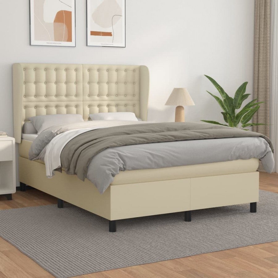 Cadre de lit avec matelas Crème 140x190cm Similicuir