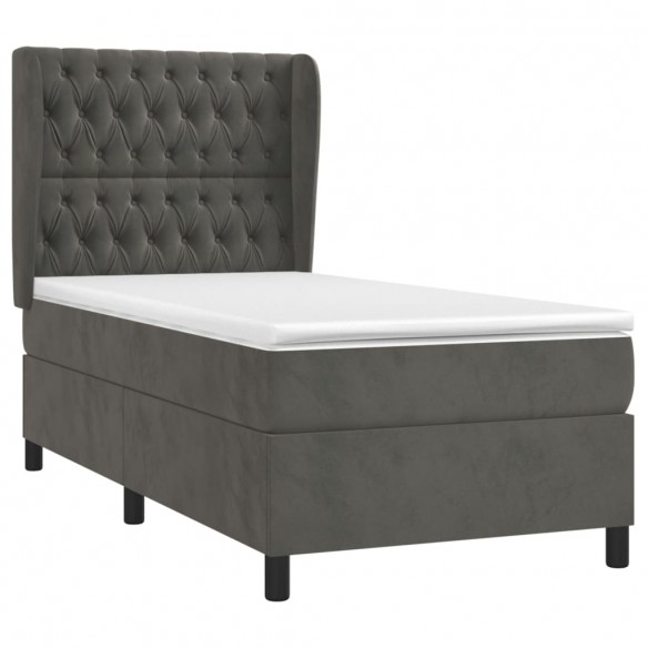 Cadre de lit et matelas Gris foncé 80x200 cm Velours