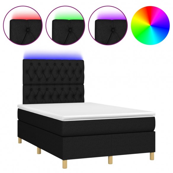 Cadre de lit et matelas et LED Noir 120x200 cm Tissu