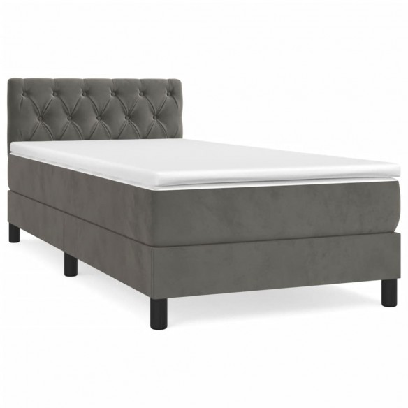 Cadre de lit et matelas Gris foncé 80x200 cm Velours