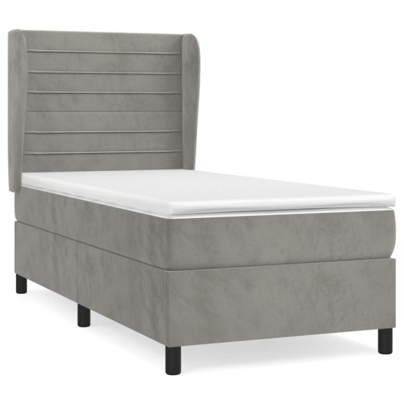 Cadre de lit et matelas Gris clair 90x200 cm Velours