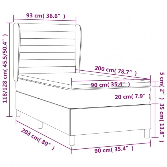 Cadre de lit et matelas Gris clair 90x200 cm Velours