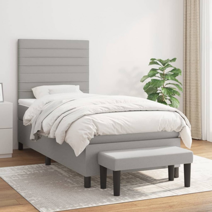 Cadre de lit avec matelas Gris clair 80x200 cm Tissu