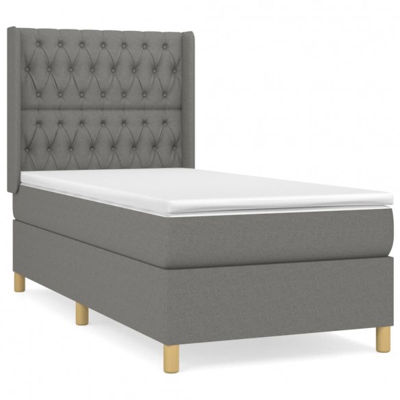 Cadre de lit et matelas Gris foncé 90x190 cm Tissu