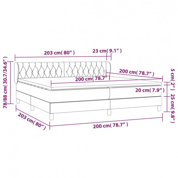 Cadre de lit avec matelas Noir 200x200 cm Tissu