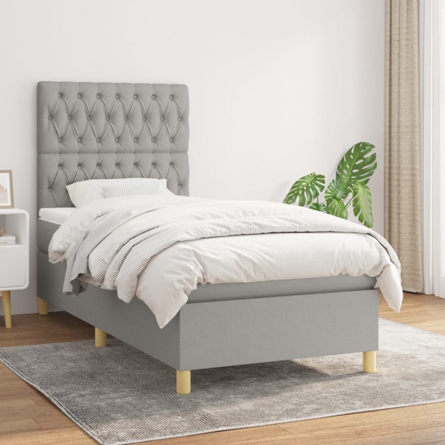 Cadre de lit et matelas Gris clair 90x190 cm Tissu