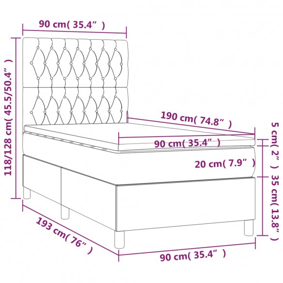 Cadre de lit et matelas et LED Gris clair 90x190cm