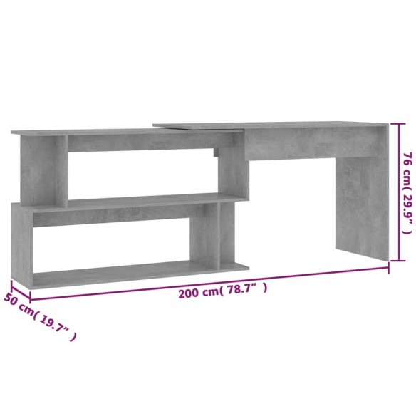 Bureau d'angle Gris béton 200x50x76 cm Aggloméré