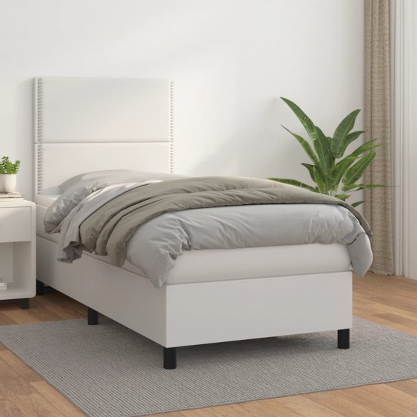 Cadre de lit avec matelas Blanc 90x200 cm Similicuir