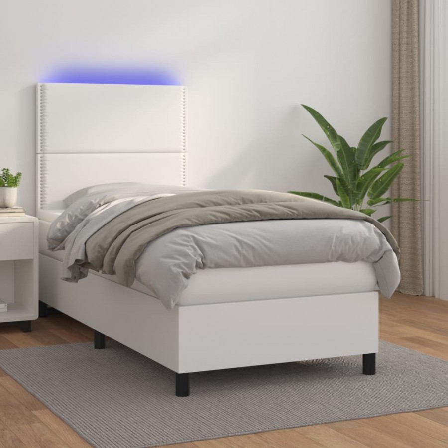 Cadre de lit avec matelas et LED Blanc 90x200 cm