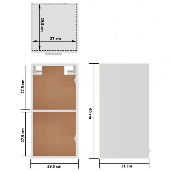 Armoire suspendue Blanc 29,5x31x60 cm Bois d'ingénierie