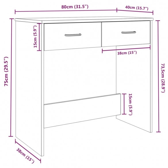 Bureau Sonoma gris 80x40x75 cm Bois d'ingénierie