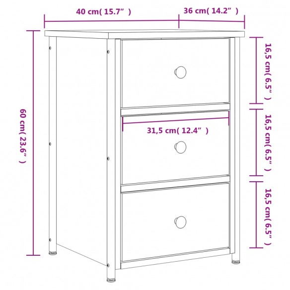 Table de chevet chêne marron 40x36x60 cm bois d'ingénierie