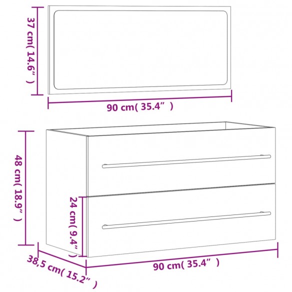 Armoire de bain avec miroir gris béton bois d'ingénierie