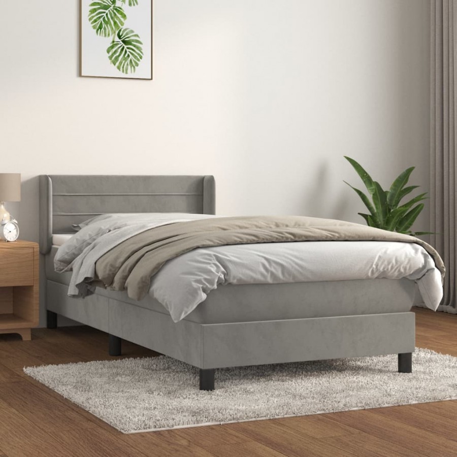 Cadre de lit et matelas Gris clair 90x190 cm Velours