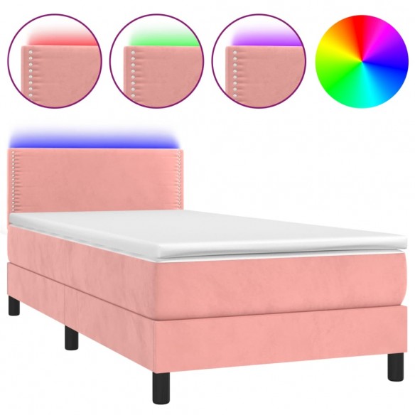 Cadre de lit avec matelas LED Rose 90x190 cm Velours